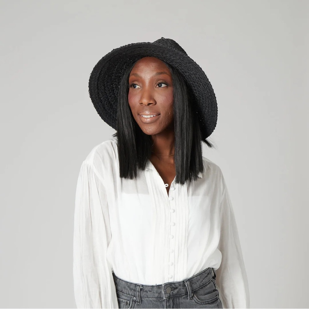 Woven Paper Straw Wide Brim Hat Women’s O/S San Diego Hat Company Brown Black - Picture 11 of 12